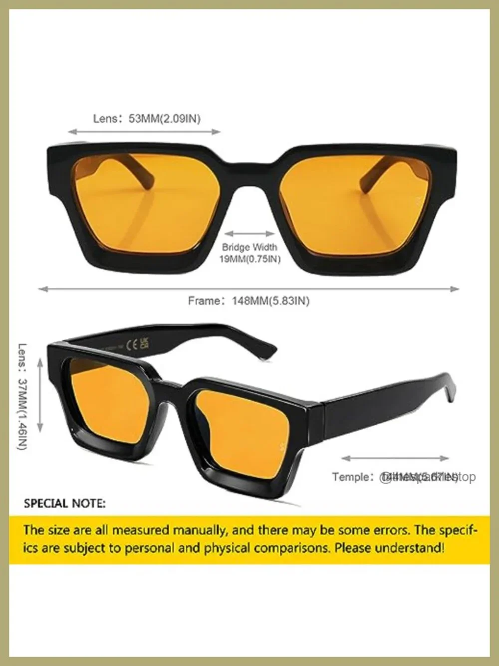 Retro Square Sunglasses for Men Women Trendy Thick Rectangle Chunky Frame Black